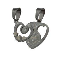 Rustfrit stål par Pendler, Stainless Steel, Heart, sort, 21x31x1mm, Solgt af PC