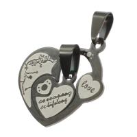 Acier inoxydable pendentifs couple, coeur, noire, 27x30x1mm, Vendu par PC