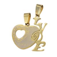 Stainless Steel Couple Pendants Heart golden Sold By PC