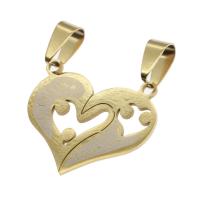 Acier inoxydable pendentifs couple, coeur, doré, 24x29x1mm, Vendu par PC