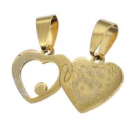 Rustfrit stål par Pendler, Stainless Steel, Heart, gylden, 15x32x1mm, Solgt af PC