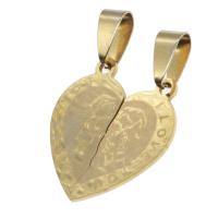 Acier inoxydable pendentifs couple, coeur, doré, 25x24x1mm, Vendu par PC