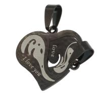 Acier inoxydable pendentifs couple, coeur, noire, 25x28x1mm, Vendu par PC