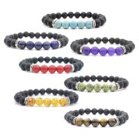 Gemstone Armbånd, Lava, med Ædelsten, forgyldt, Unisex, flere farver til valg, 8mm, Solgt Per Ca. 7.5 inch Strand