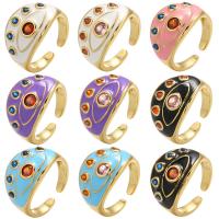 Strass vinger Ring, Messing, gold plated, Verstelbare & voor vrouw & glazuur & met strass, meer kleuren voor de keuze, 21x14mm, Gat:Ca 1.5mm, Binnendiameter:Ca 17mm, 5pC's/Lot, Verkocht door Lot