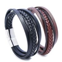 Lederband Armband, Split-Layer-Rindsleder, mit PU Leder & Edelstahl, Modeschmuck & mehrschichtig & handgefertigt & unterschiedliche Länge der Wahl & unisex, keine, verkauft von PC