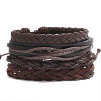 PU Schnur Armbänder, PU Leder, mit Hanfgarn & Wachsschnur, 4 Stück & Einstellbar & Modeschmuck & handgefertigt & unisex, braun, 17-18cm,6cm, verkauft von setzen