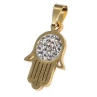 Stainless Steel Pendants Hand with rhinestone Sold By PC