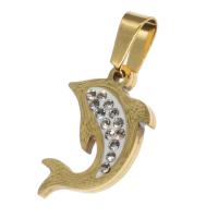 Rustfrit stål smykker Vedhæng, Stainless Steel, Dolphin, med rhinestone, flere farver til valg, 20x15x2mm, Solgt af PC