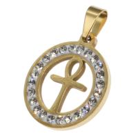 Stainless Steel Pendants Round with rhinestone Sold By PC