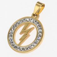 Stainless Steel Pendants Round with rhinestone Sold By PC