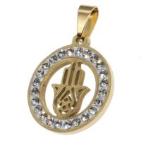 الفولاذ المقاوم للصدأ قلادة, جولة, مع حجر الراين, المزيد من الألوان للاختيار, 23x20x2mm, تباع بواسطة PC