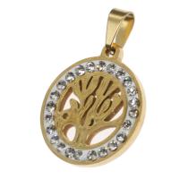 Stainless Steel Pendants Round with rhinestone Sold By PC