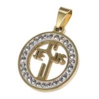 Stainless Steel Pendants Round with rhinestone Sold By PC