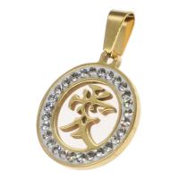 Stainless Steel Pendants Round with rhinestone Sold By PC