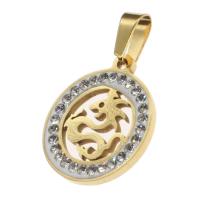 Stainless Steel Pendants Round with rhinestone Sold By PC