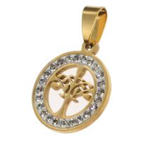 Stainless Steel Pendants Round with rhinestone Sold By PC