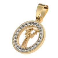 Stainless Steel Pendants Round with rhinestone Sold By PC