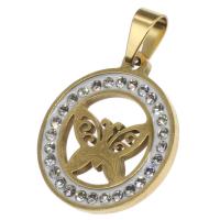 Stainless Steel Pendants Round with rhinestone Sold By PC