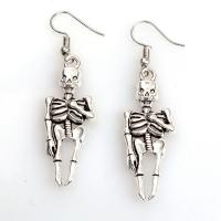 Pendientes de Aleación de Zinc, Calavera, chapado, Joyería & para mujer, más colores para la opción, 59x12mm, Vendido por Par