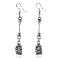 Zinc Alloy Drop Earring, Skull, forgyldt, mode smykker & for kvinde, flere farver til valg, 45mm, Solgt af par