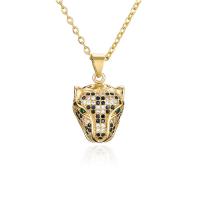 Kubieke Zirkoon Micro Pave Brass Ketting, Messing, Luipaard, gold plated, uniseks & micro pave zirconia, 12x23mm, Lengte Ca 17.72 inch, Verkocht door PC