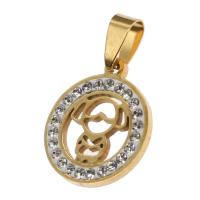 Stainless Steel Pendants Round with rhinestone Sold By PC