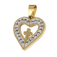 Rustfrit stål Heart Vedhæng, Stainless Steel, med rhinestone, flere farver til valg, 20x20x2mm, Solgt af PC