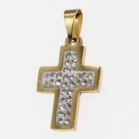 Rostfritt stål Cross Hängen, ROSTFRITT STÅL, med strass, fler färger för val, 24x17x2mm, Säljs av PC