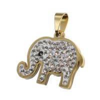 Rustfrit stål Animal Pendler, Stainless Steel, Elephant, med rhinestone, flere farver til valg, 24x25x2mm, Solgt af PC