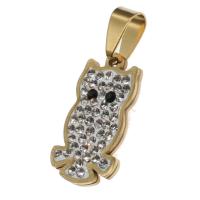 Rustfrit stål smykker Vedhæng, Stainless Steel, Owl, med rhinestone, flere farver til valg, 24x14x2mm, Solgt af PC