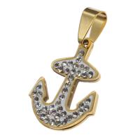 Rostfritt stål Smycken Hängen, ROSTFRITT STÅL, Anchor, med strass, fler färger för val, 24x20x2mm, Säljs av PC