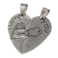 Acier inoxydable pendentifs couple, coeur, couleur originale, 30x35x1mm, Vendu par PC