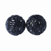 Gemstone Jewelry Beads Schorl Round Carved DIY black Sold By PC