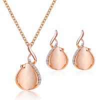 Cat Eye Jewelry Set earring & necklace Zinc Alloy with Cats Eye rose gold color plated fashion jewelry & for woman & with rhinestone rose gold color Sold By Set