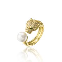 Messing Manchet Finger Ring, Luipaard, 18K verguld, Verstelbare & micro pave zirconia & voor vrouw, Verkocht door PC