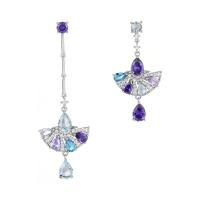 Boucles d'oreilles asymétriques, laiton, Placage de couleur argentée, bijoux de mode & pavé de micro zircon & pour femme, protéger l'environnement, sans nickel, plomb et cadmium, 68x22mm, Vendu par paire