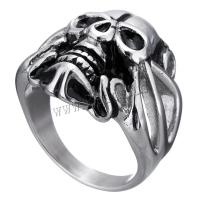 Rostfritt stål Fingerringar, ROSTFRITT STÅL, med Velveteen, Skull, annan förpackning stil för val & Unisex & svärta, 25mm, Storlek:13, Säljs av PC