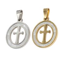 Stainless Steel Pendants with Shell Round with cross pattern Sold By PC