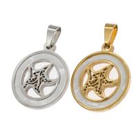 Stainless Steel Pendants with Shell Round with star pattern Sold By PC