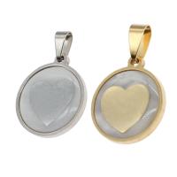 Stainless Steel Pendants with Shell Round with heart pattern Sold By PC