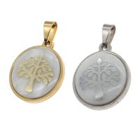 Stainless Steel Pendants with Shell Round tree of life design Sold By PC