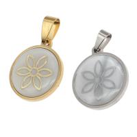 Stainless Steel Pendants with Shell Round with flower pattern Sold By PC