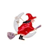 Zinc Alloy Broche, gold plated, Halloween Jewelry Gift & voor vrouw & glazuur, rood, nikkel, lood en cadmium vrij, 45x42mm, Verkocht door PC