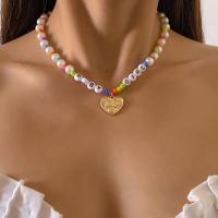 Kunststof parel ketting, Plastic Pearl, met Seedbead & Zinc Alloy, Hart, gold plated, voor vrouw, multi-gekleurde, 7mm, Verkocht door PC