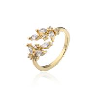 Messing Manchet Finger Ring, 18K verguld, Verstelbare & micro pave zirconia & voor vrouw, Verkocht door PC