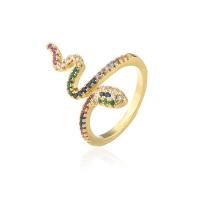 laiton Cuff Bague, serpent, Plaqué or 18K, Réglable & pavé de micro zircon & pour femme, Vendu par PC