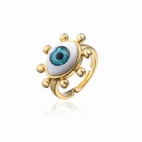 Žalvaris Finger žiedas, Žalvarinis, su Plastmasinis, Evil Eye, 18K paauksuotas, Reguliuojamas & moters, 25x20mm, Pardavė PC