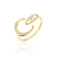 Brass Cuff Finger Ring Moon 18K gold plated Adjustable & with eye pattern & micro pave cubic zirconia & for woman & enamel 16mm Sold By PC