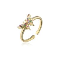 Cubic Zirconia Micro Pave Brass Ring Butterfly 18K gold plated Adjustable & micro pave cubic zirconia & for woman Sold By PC